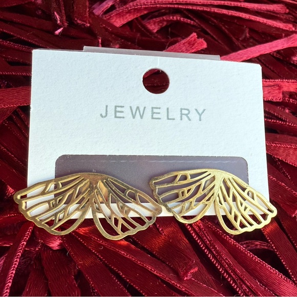 NEW Pair of gold-plated butterfly wing stud earrings Elegant women jewelry New - Picture 10 of 10